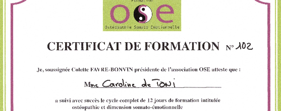 image de la certification de suivi de formation par Caroline De Toni ostéopathe